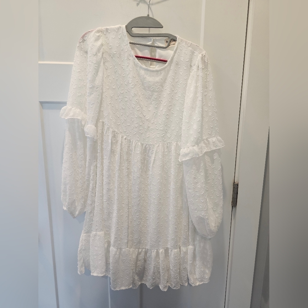 Peach Love California White Babydoll Dress – Small Textured Puff Sleeve Ruffle